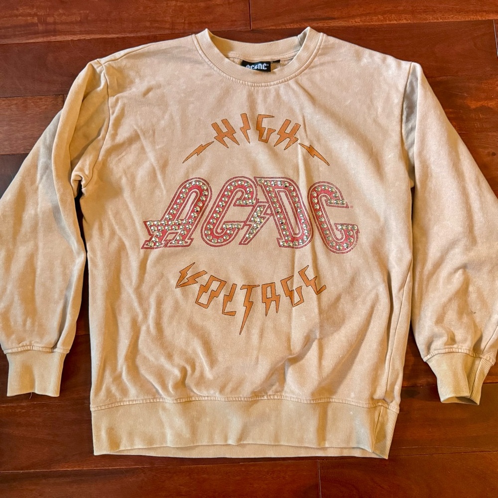 AC/DC Crewneck Sweatshirt Studs & Acid Wash